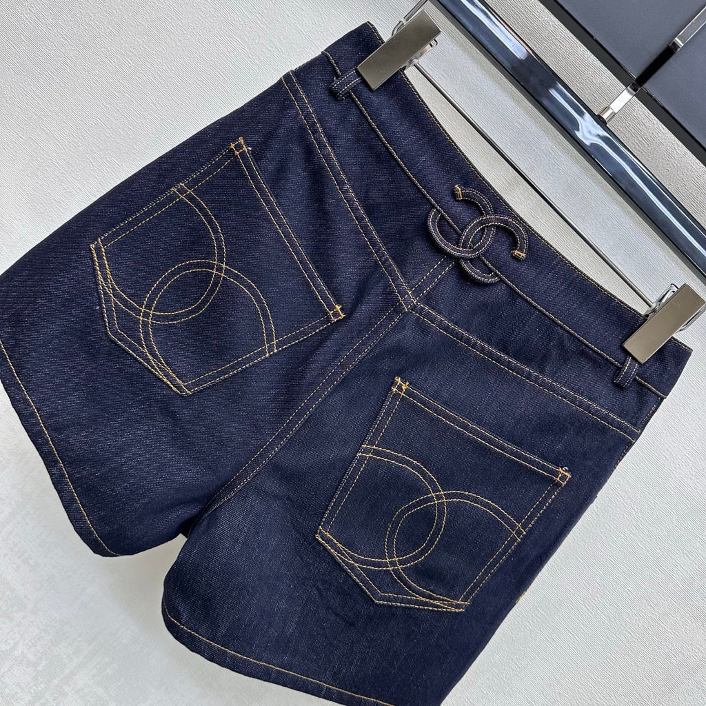 Embroidered Backpack Button Denim Shorts