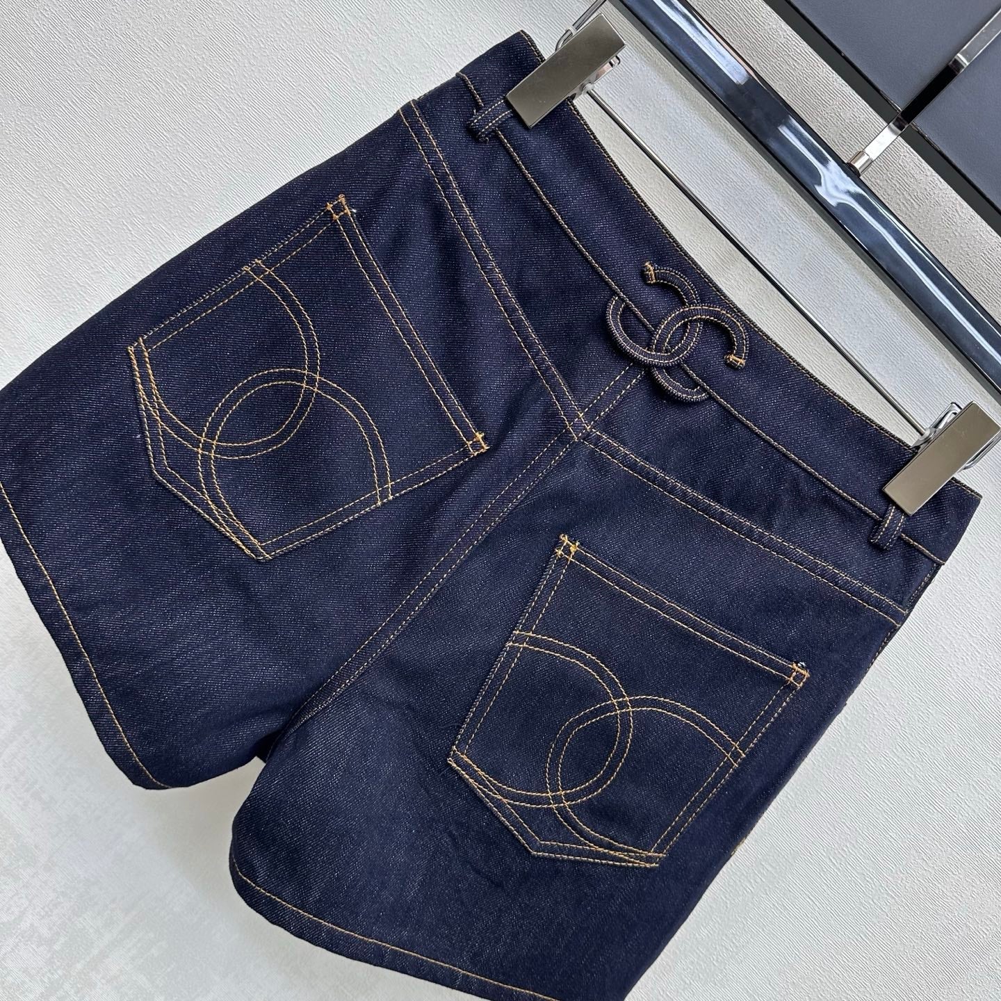 Embroidered Backpack Button Denim Shorts