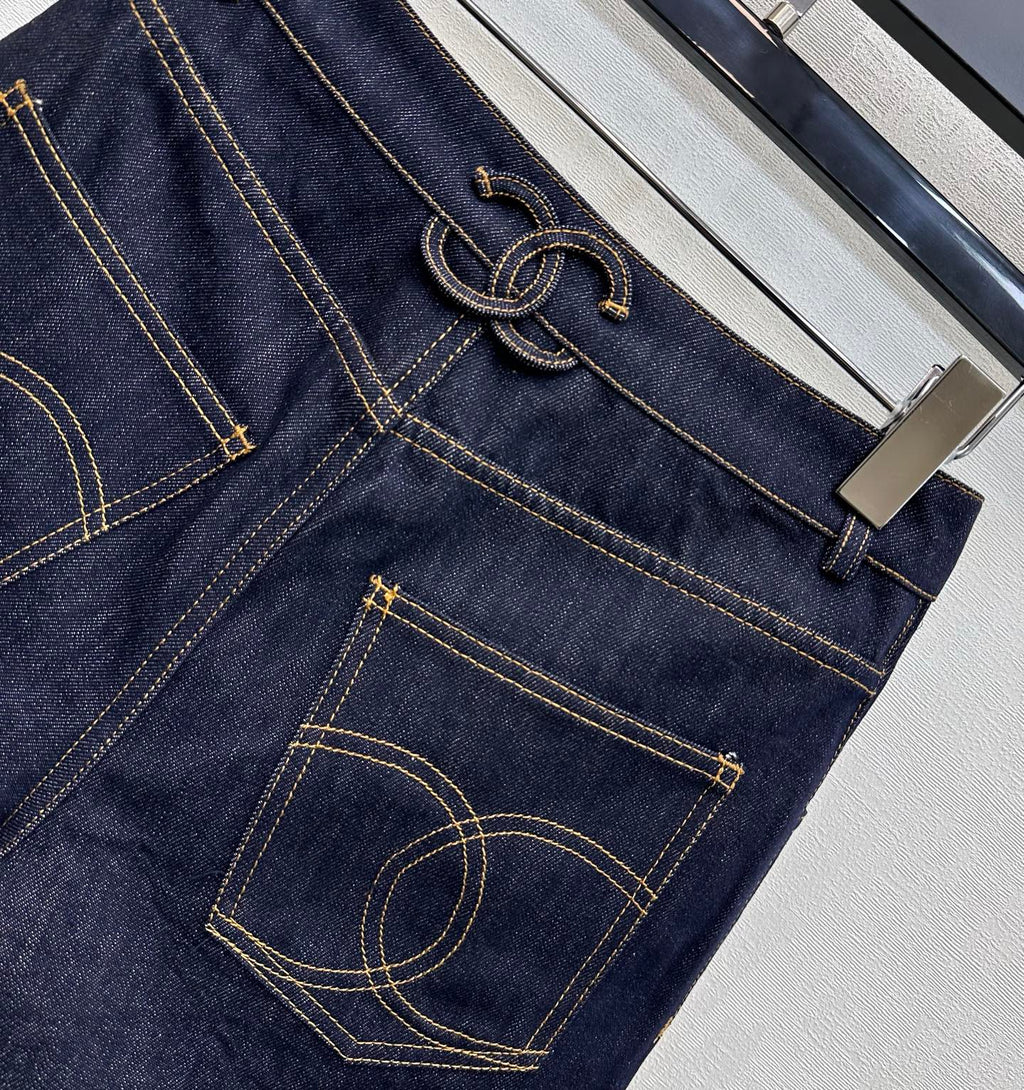 Embroidered Backpack Button Denim Shorts