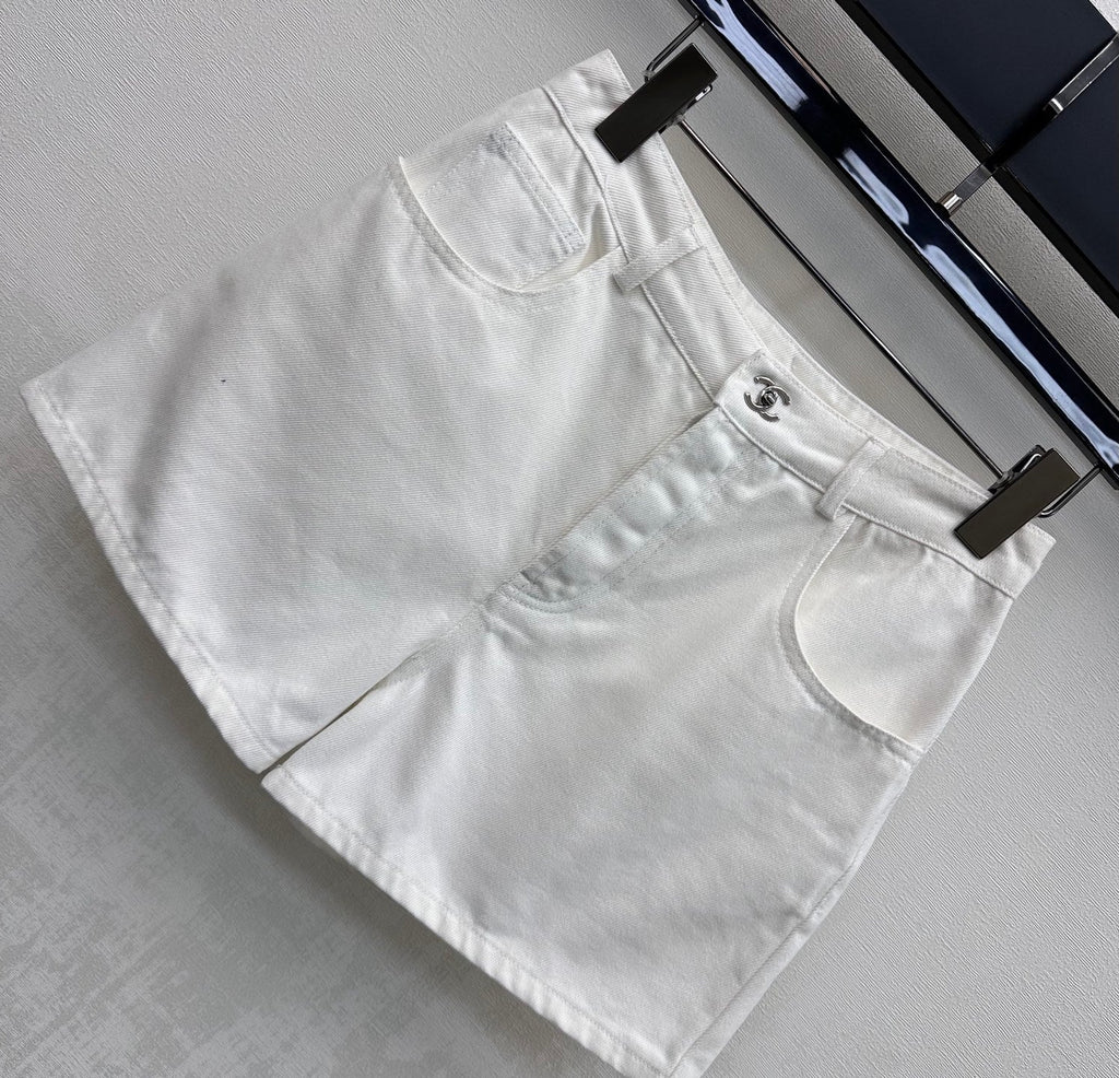 Embroidered Backpack Button Denim Shorts