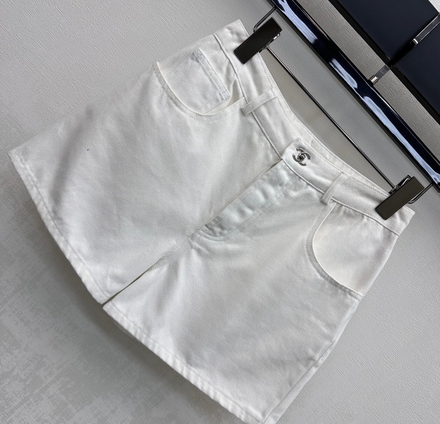 Embroidered Backpack Button Denim Shorts