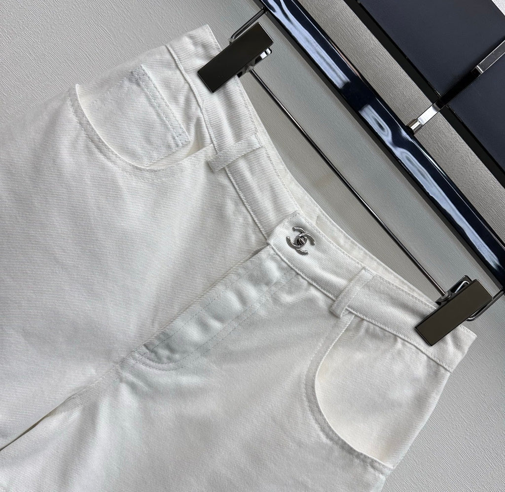 Embroidered Backpack Button Denim Shorts