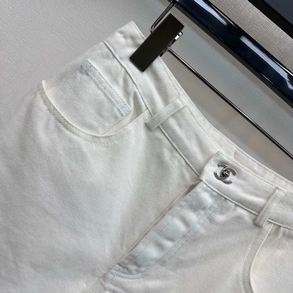 Embroidered Backpack Button Denim Shorts