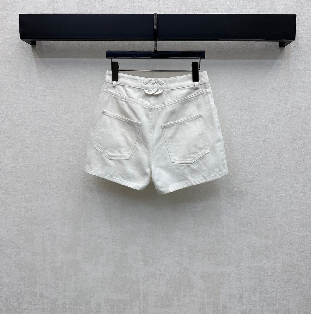 Embroidered Backpack Button Denim Shorts