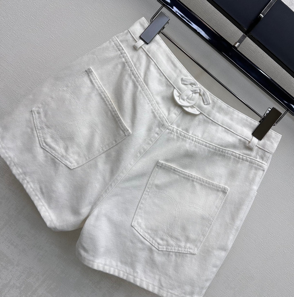 Embroidered Backpack Button Denim Shorts