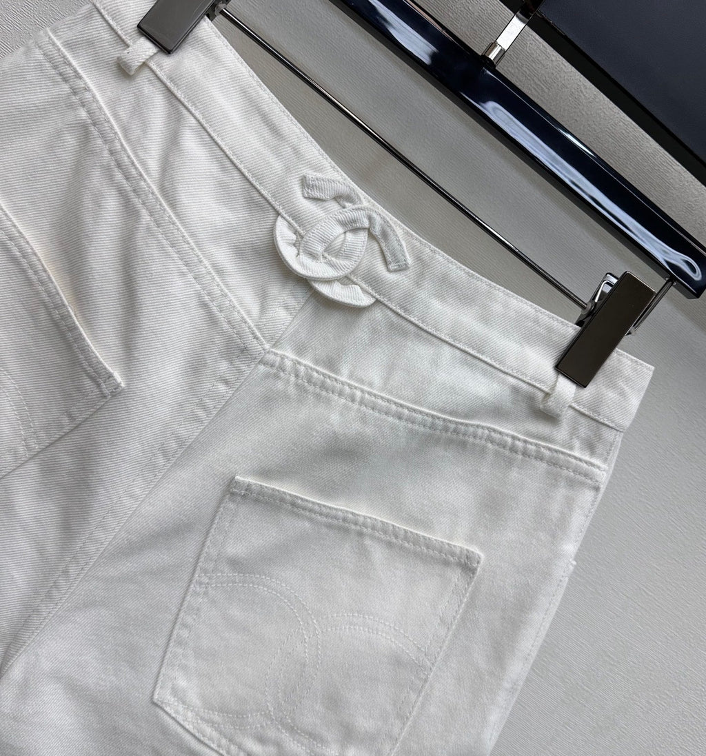 Embroidered Backpack Button Denim Shorts