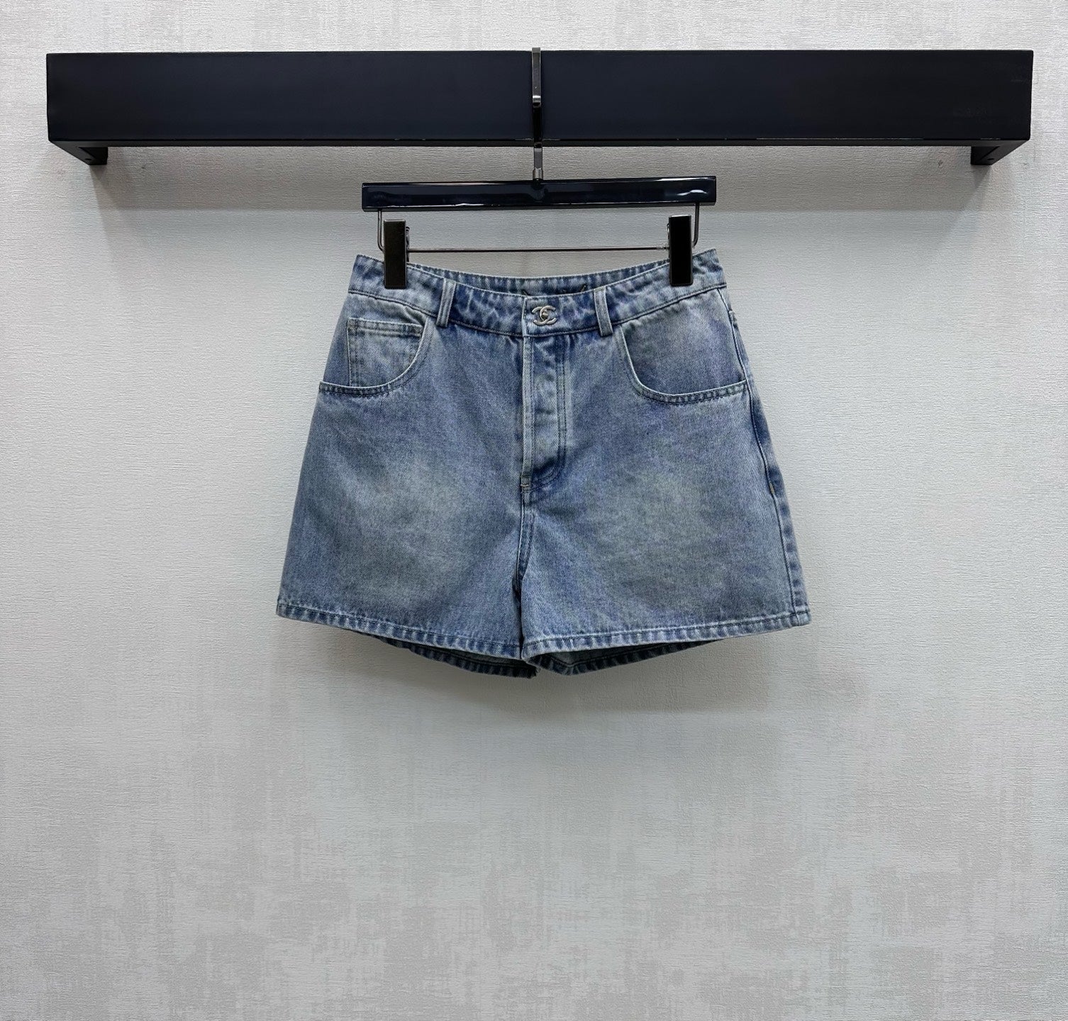 Embroidered Backpack Button Denim Shorts