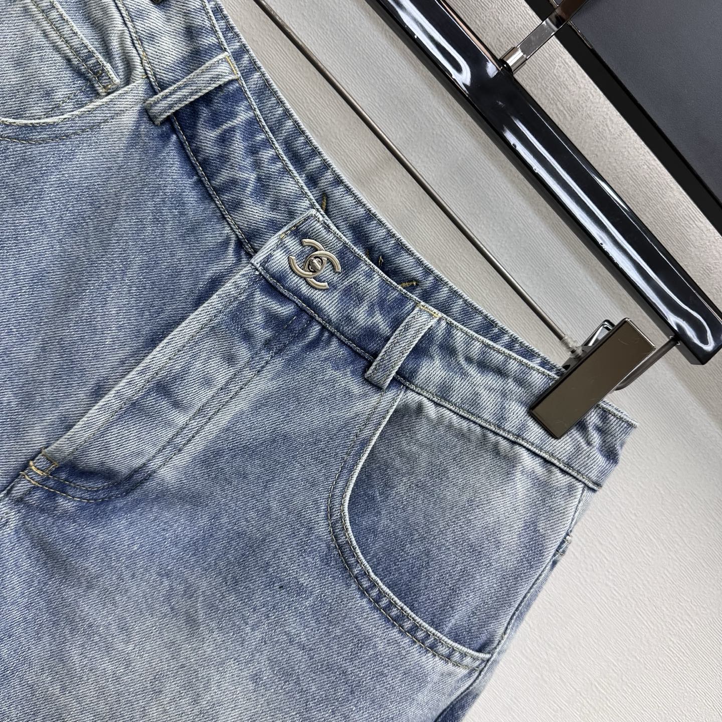 Embroidered Backpack Button Denim Shorts