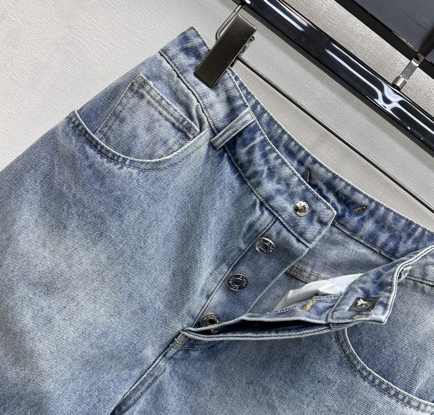 Embroidered Backpack Button Denim Shorts