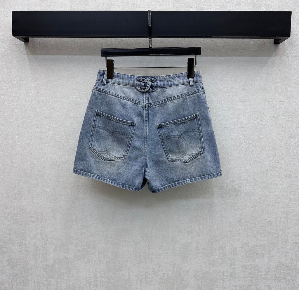 Embroidered Backpack Button Denim Shorts