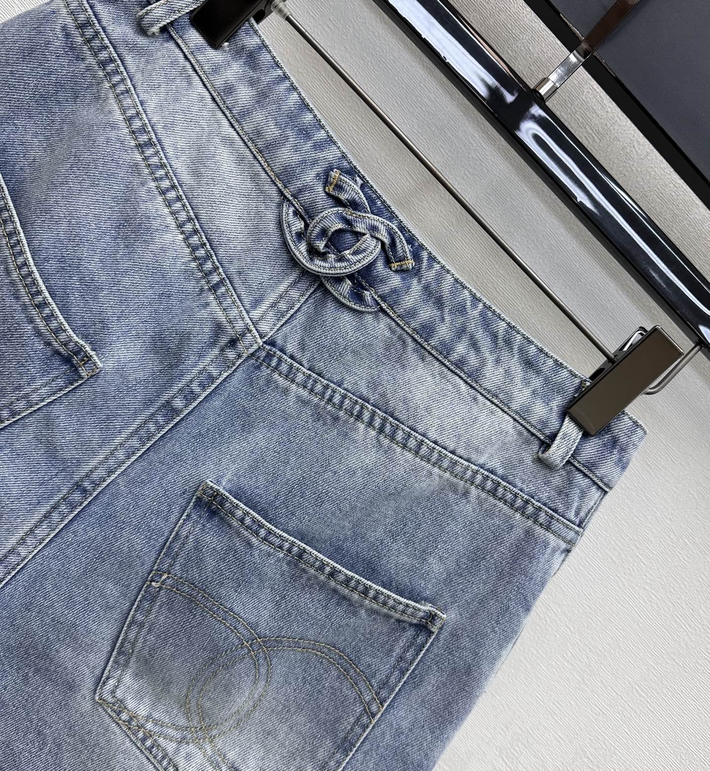 Embroidered Backpack Button Denim Shorts