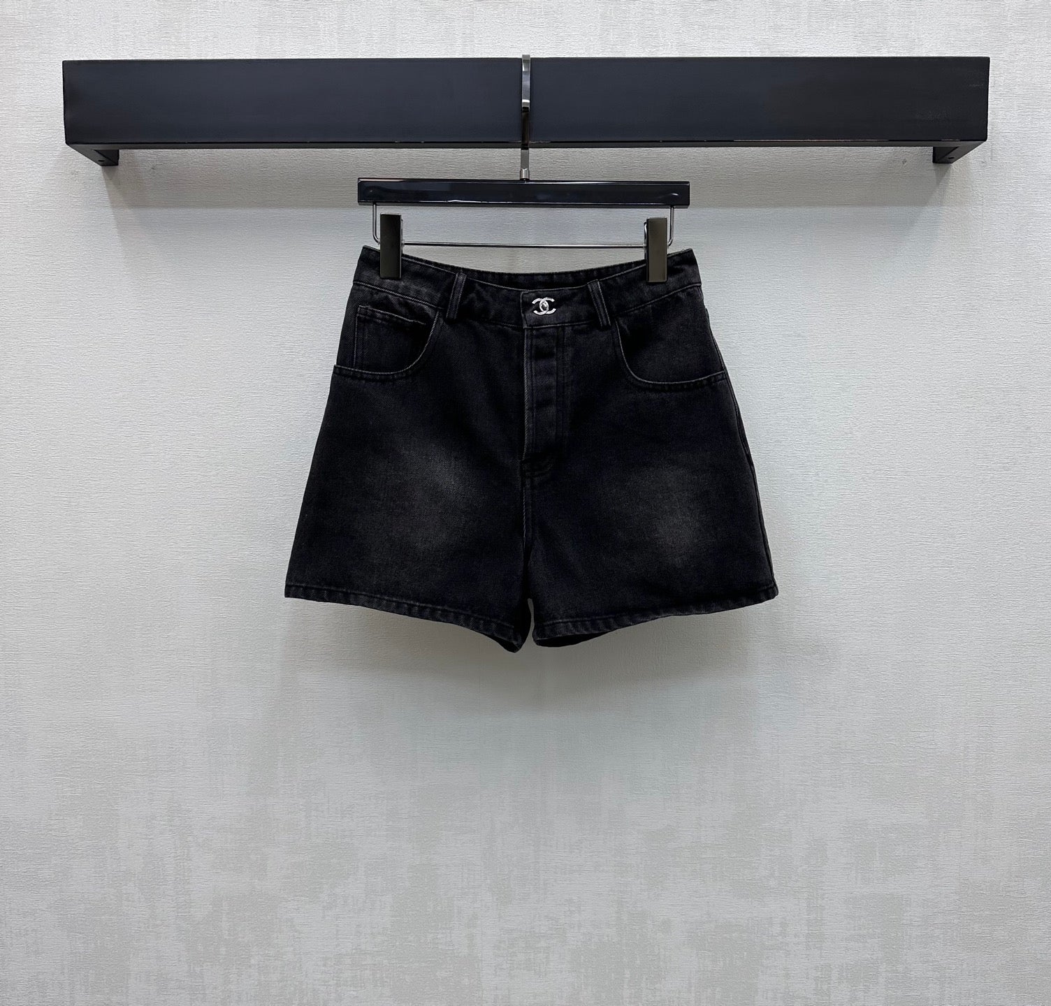 Embroidered Backpack Button Denim Shorts