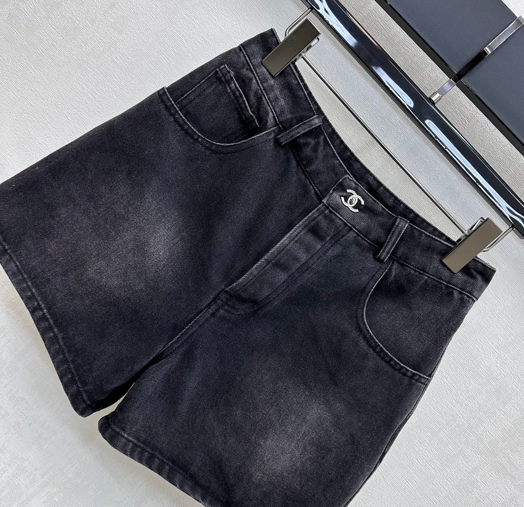 Embroidered Backpack Button Denim Shorts