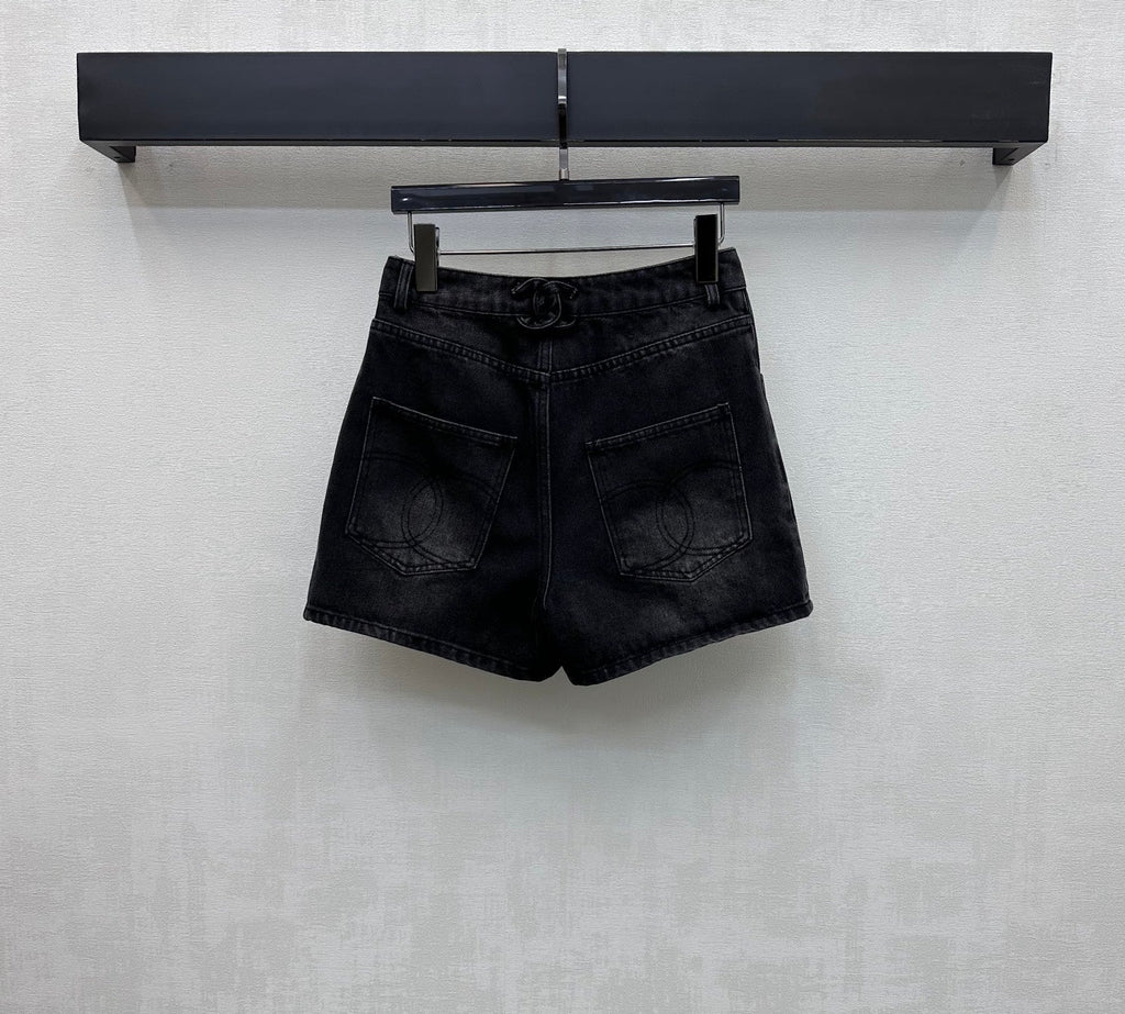 Embroidered Backpack Button Denim Shorts