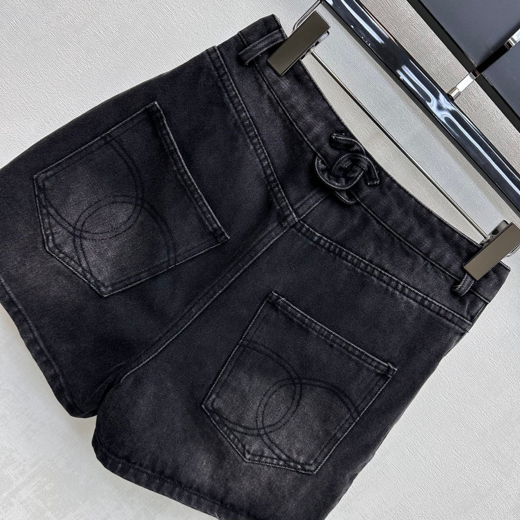 Embroidered Backpack Button Denim Shorts