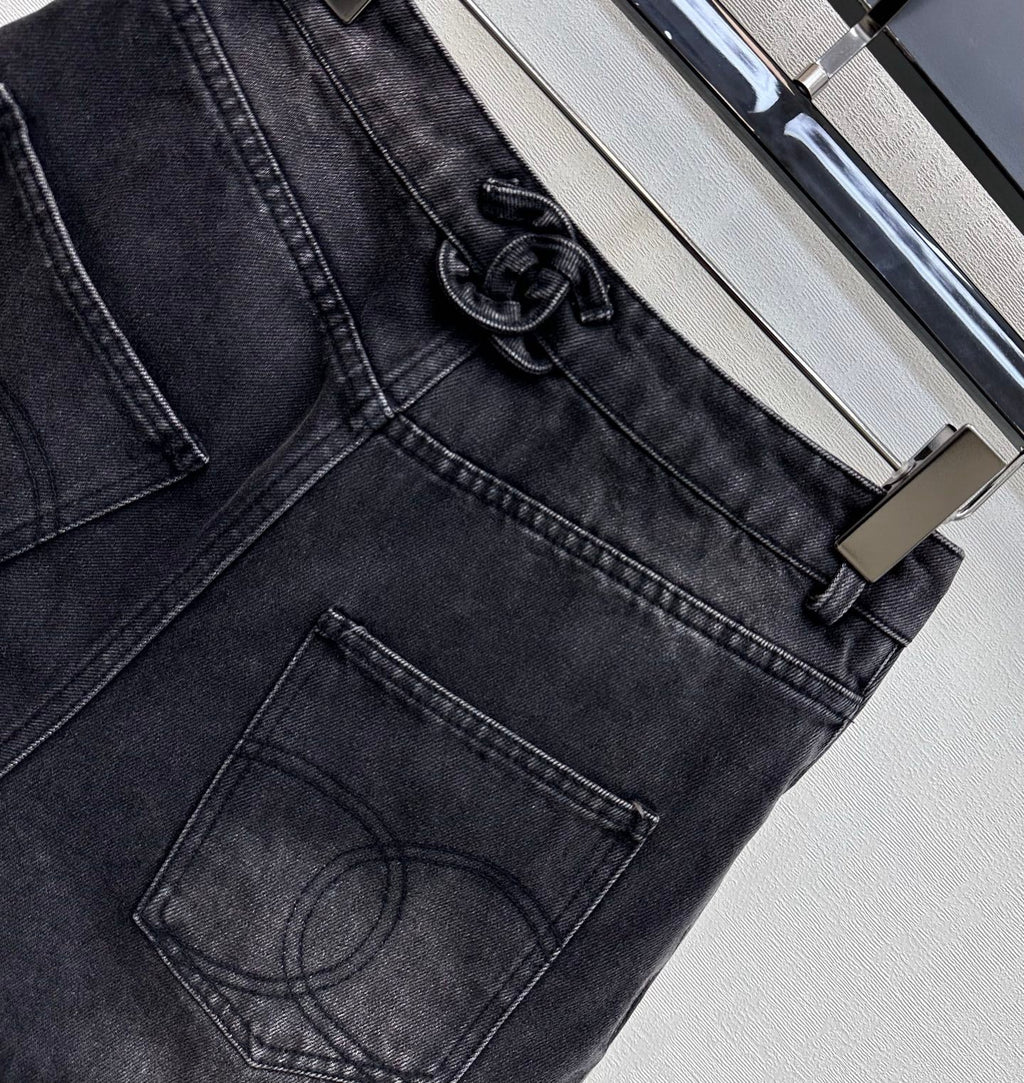Embroidered Backpack Button Denim Shorts