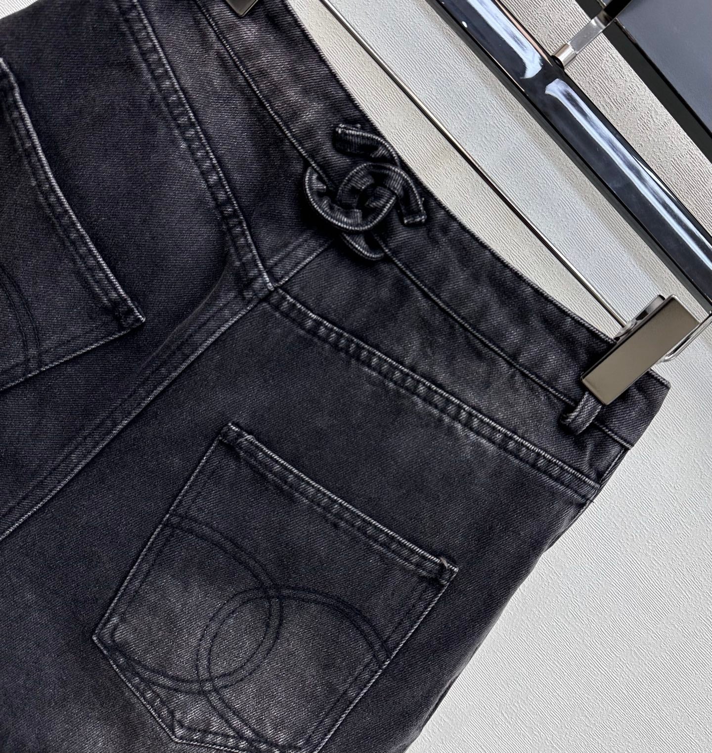 Embroidered Backpack Button Denim Shorts