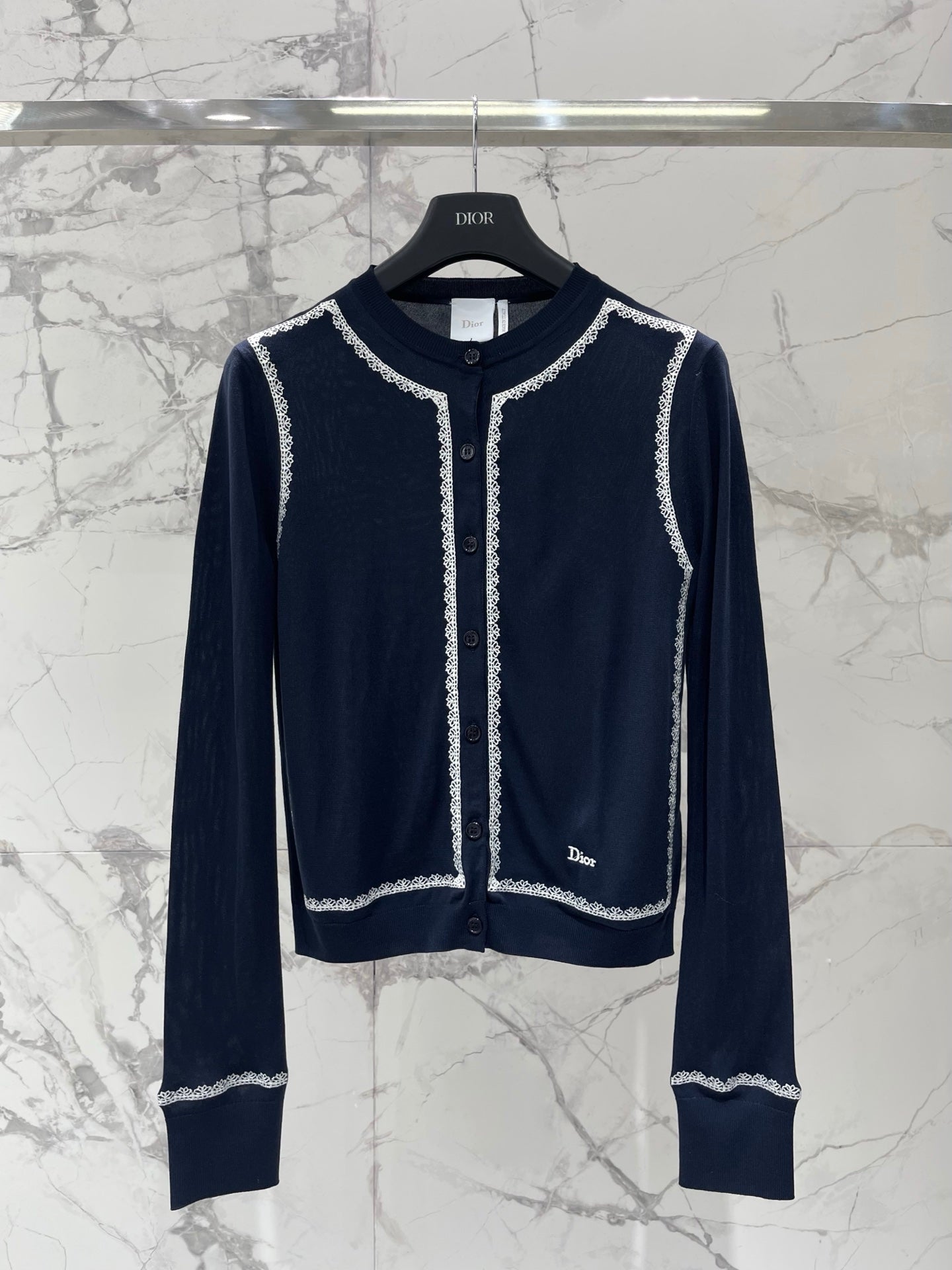 Letter-Embroidered Lace Long-Sleeve Cardigan