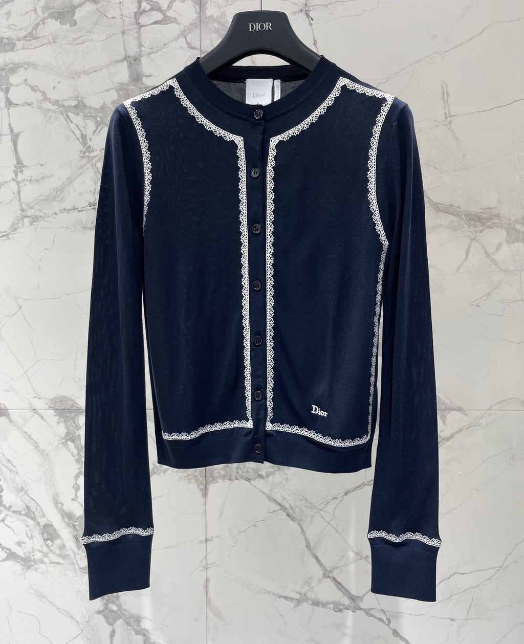 Letter-Embroidered Lace Long-Sleeve Cardigan