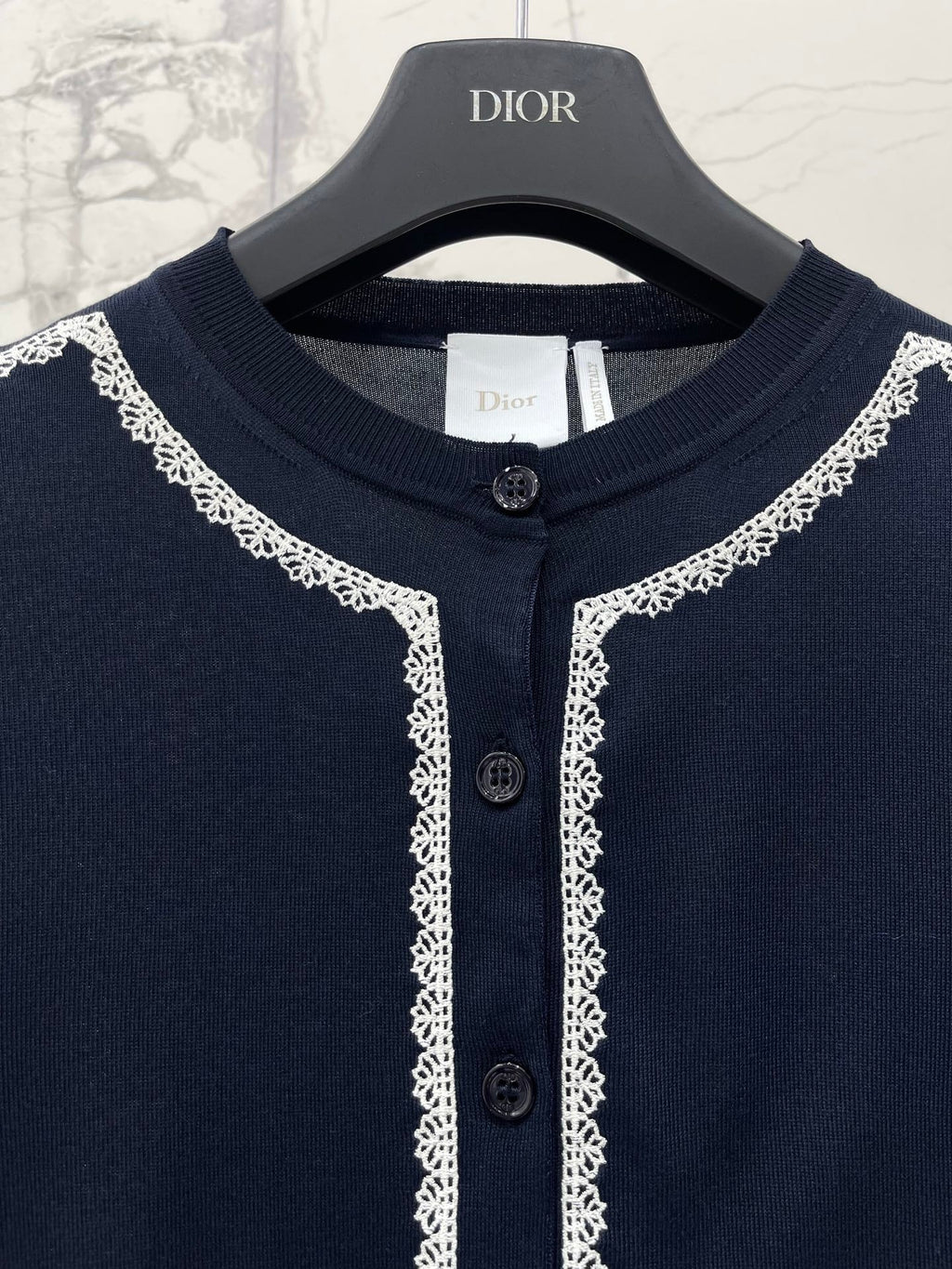 Letter-Embroidered Lace Long-Sleeve Cardigan