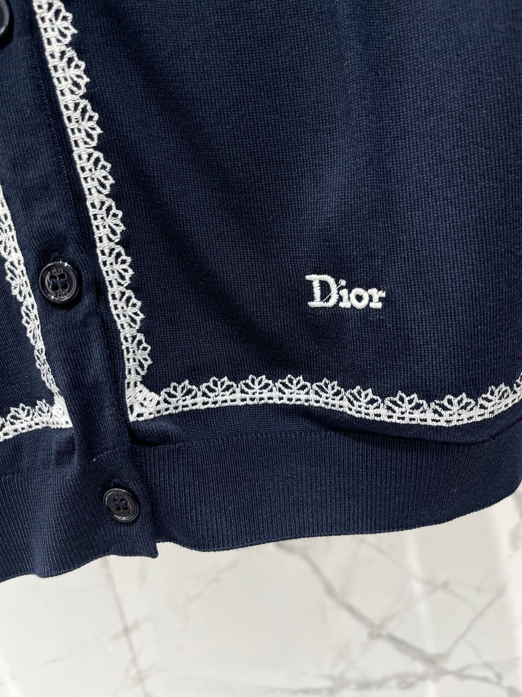 Letter-Embroidered Lace Long-Sleeve Cardigan