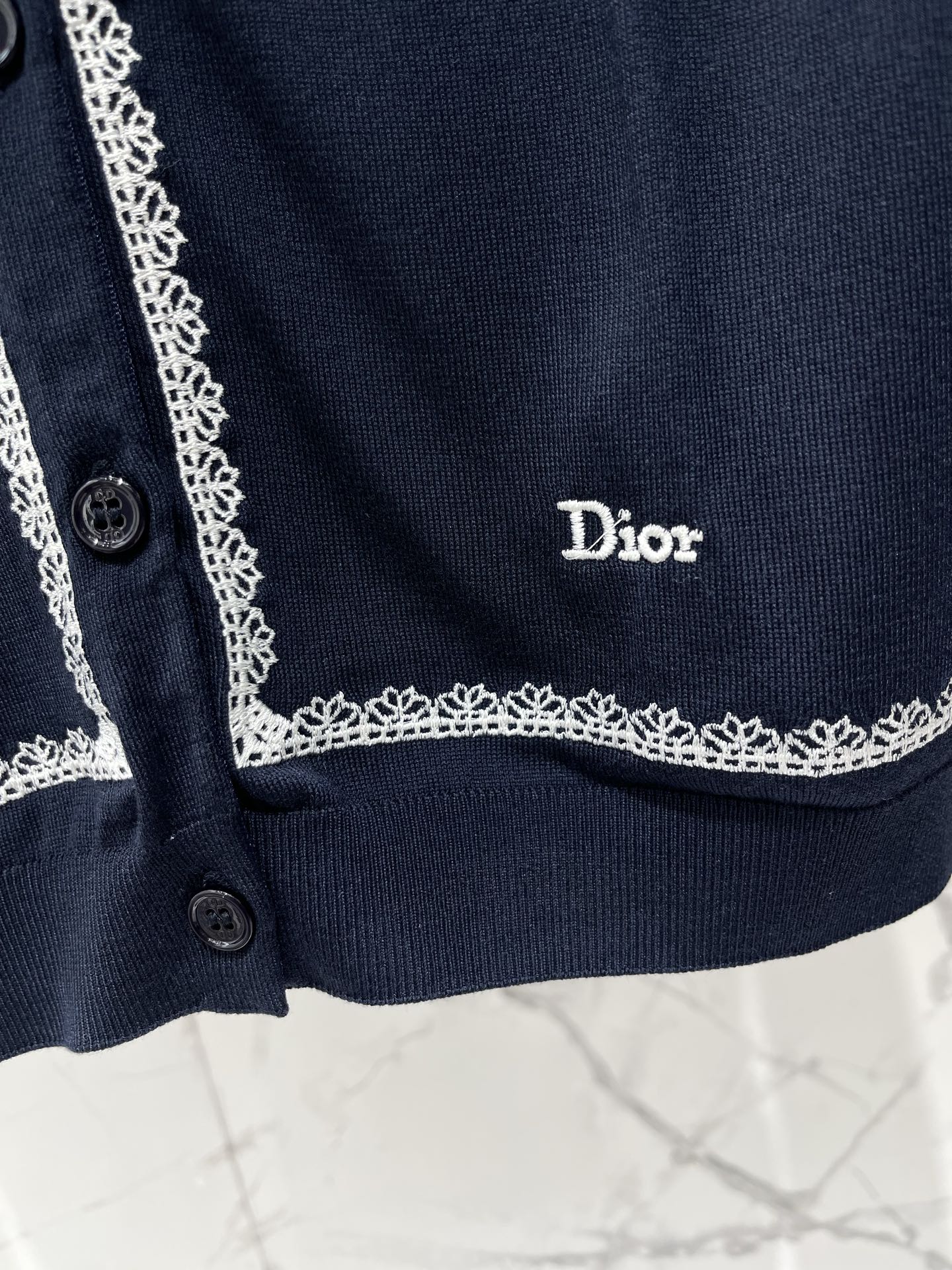 Letter-Embroidered Lace Long-Sleeve Cardigan