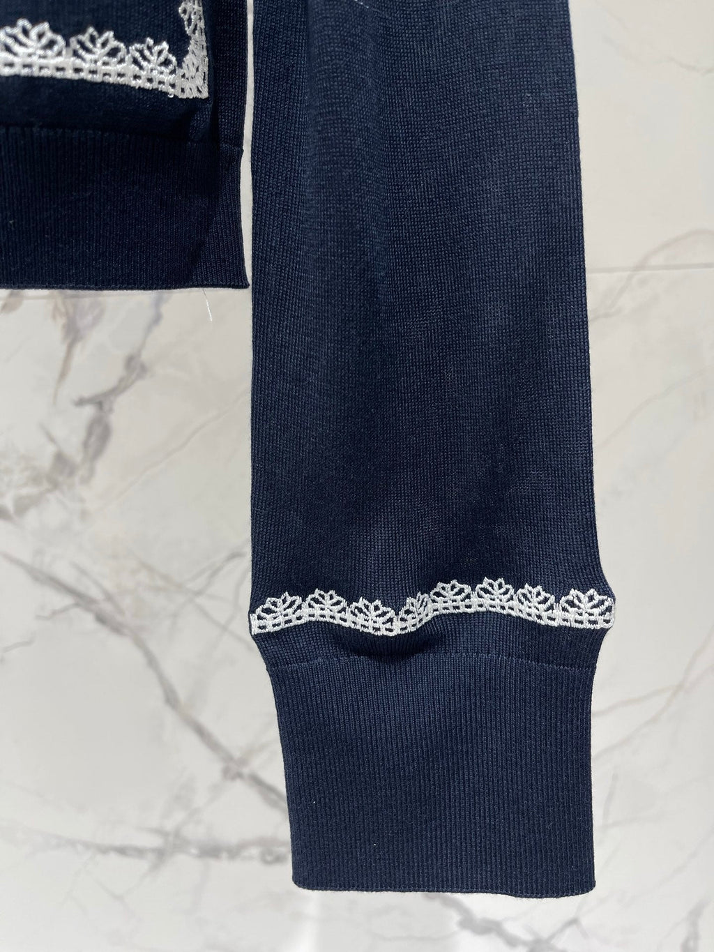 Letter-Embroidered Lace Long-Sleeve Cardigan