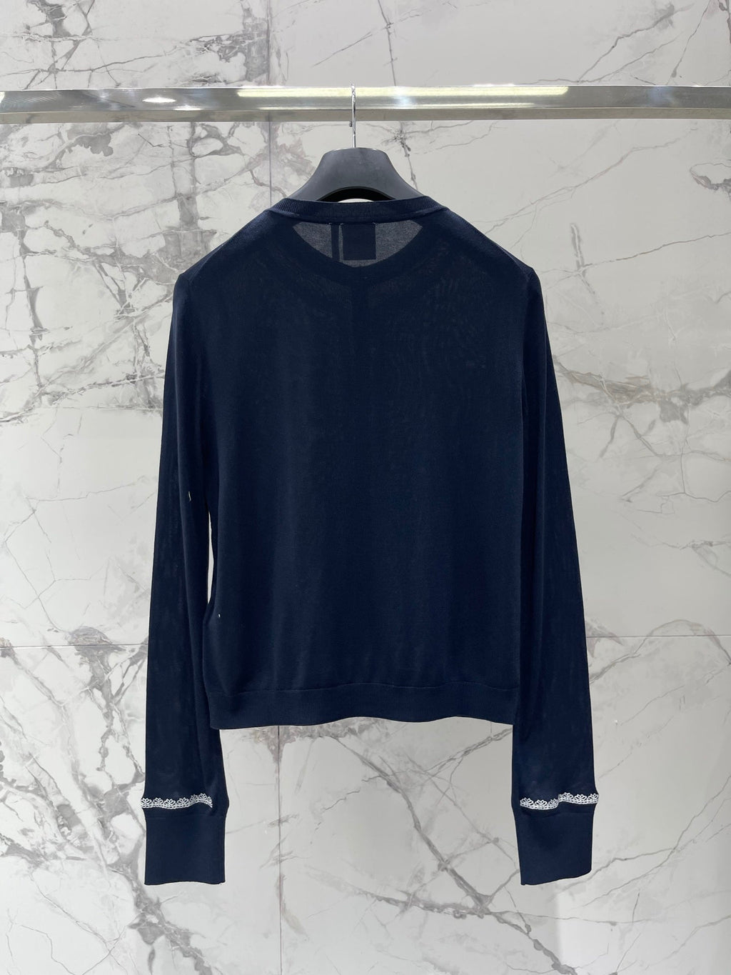 Letter-Embroidered Lace Long-Sleeve Cardigan
