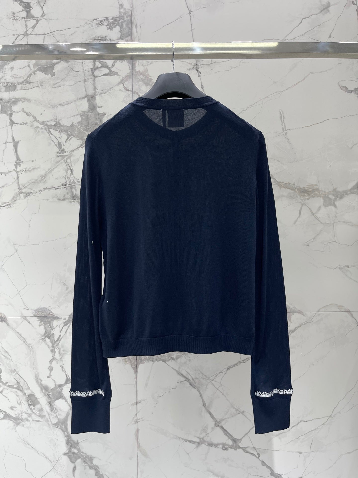 Letter-Embroidered Lace Long-Sleeve Cardigan