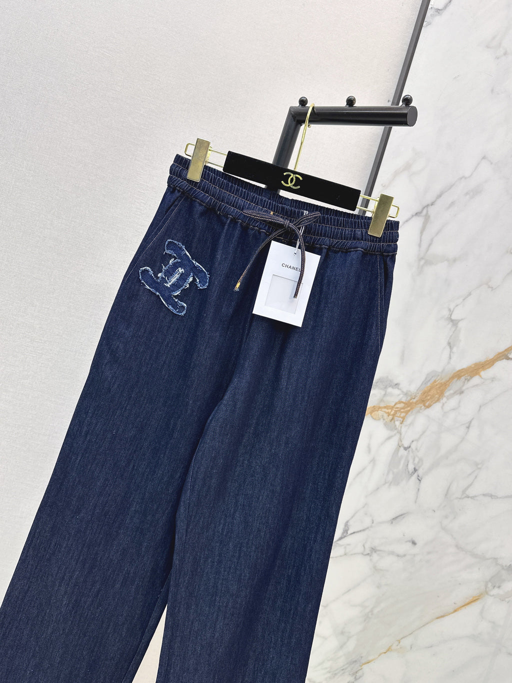 Raw-Denim Wide-Leg Jeans with Elastic Waist