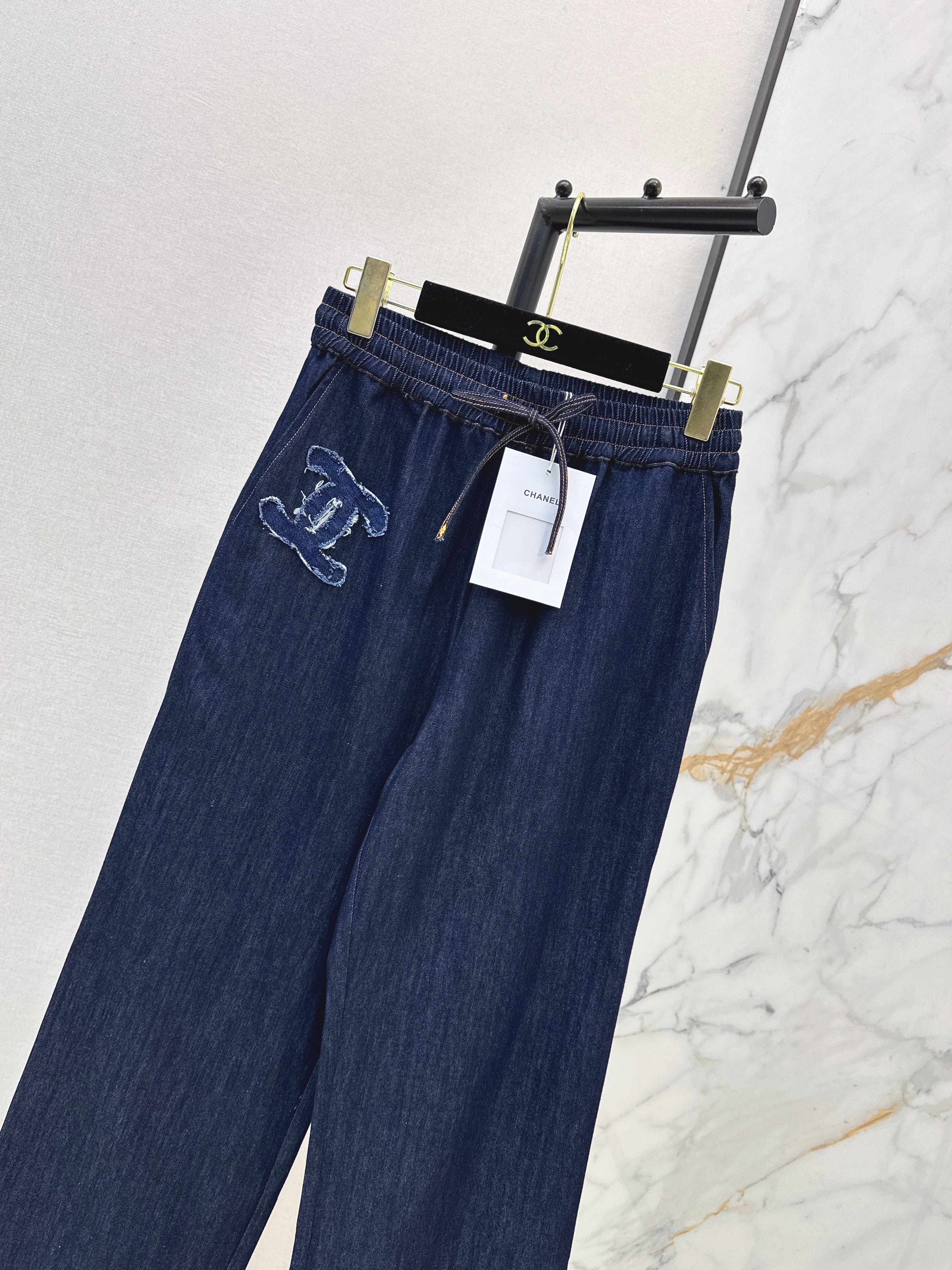 Raw-Denim Wide-Leg Jeans with Elastic Waist
