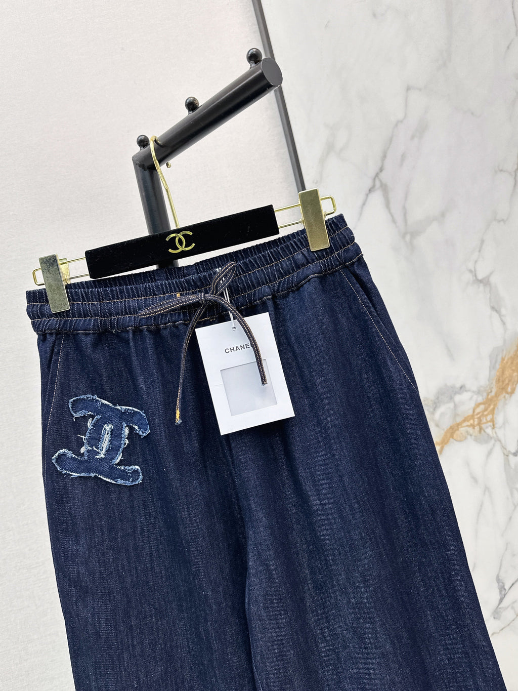Raw-Denim Wide-Leg Jeans with Elastic Waist