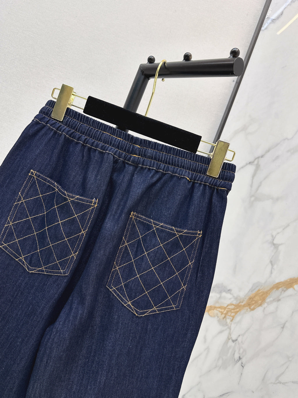 Raw-Denim Wide-Leg Jeans with Elastic Waist