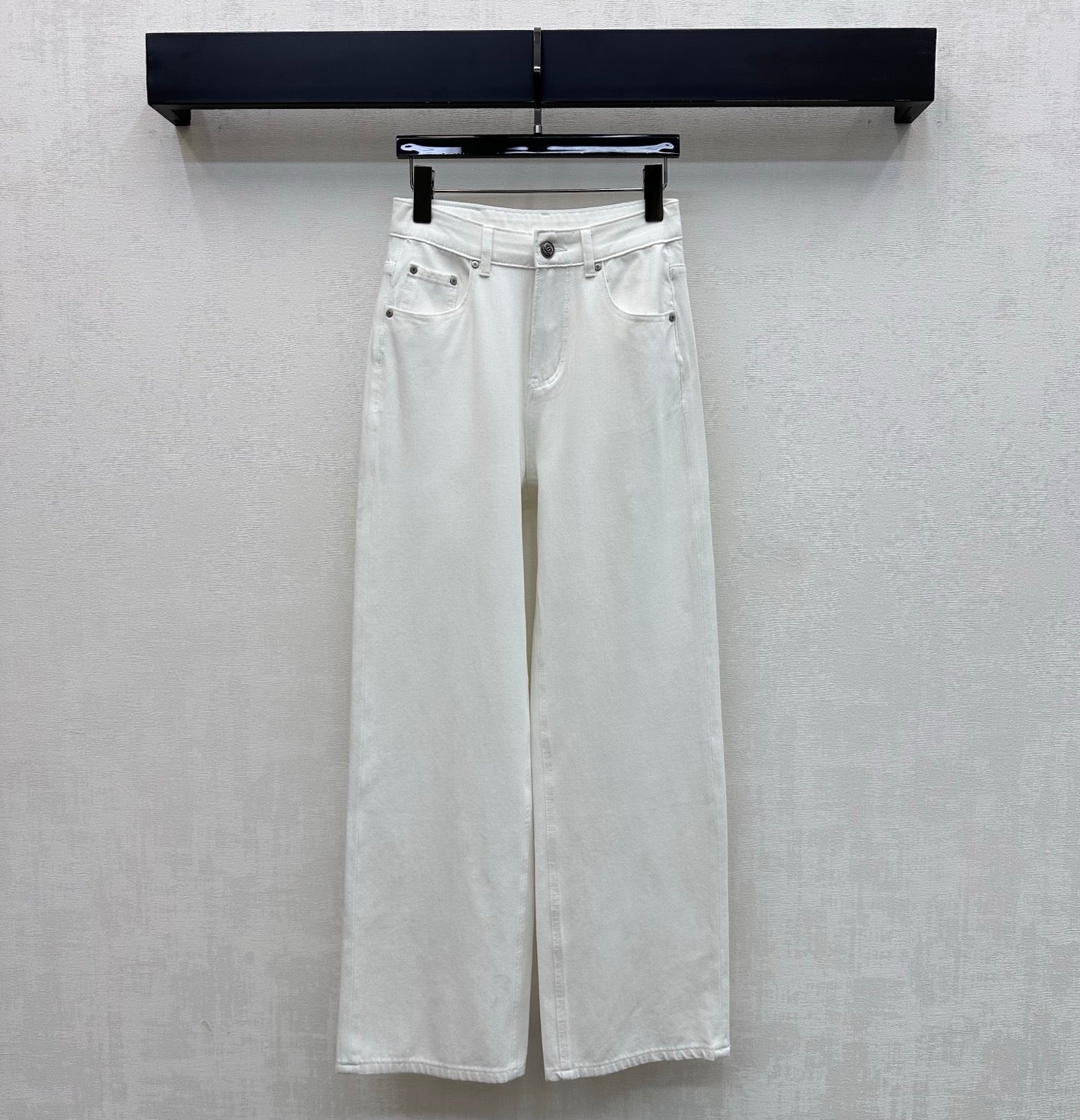 Rhinestone-Embellished Straight-Leg Denim Trousers
