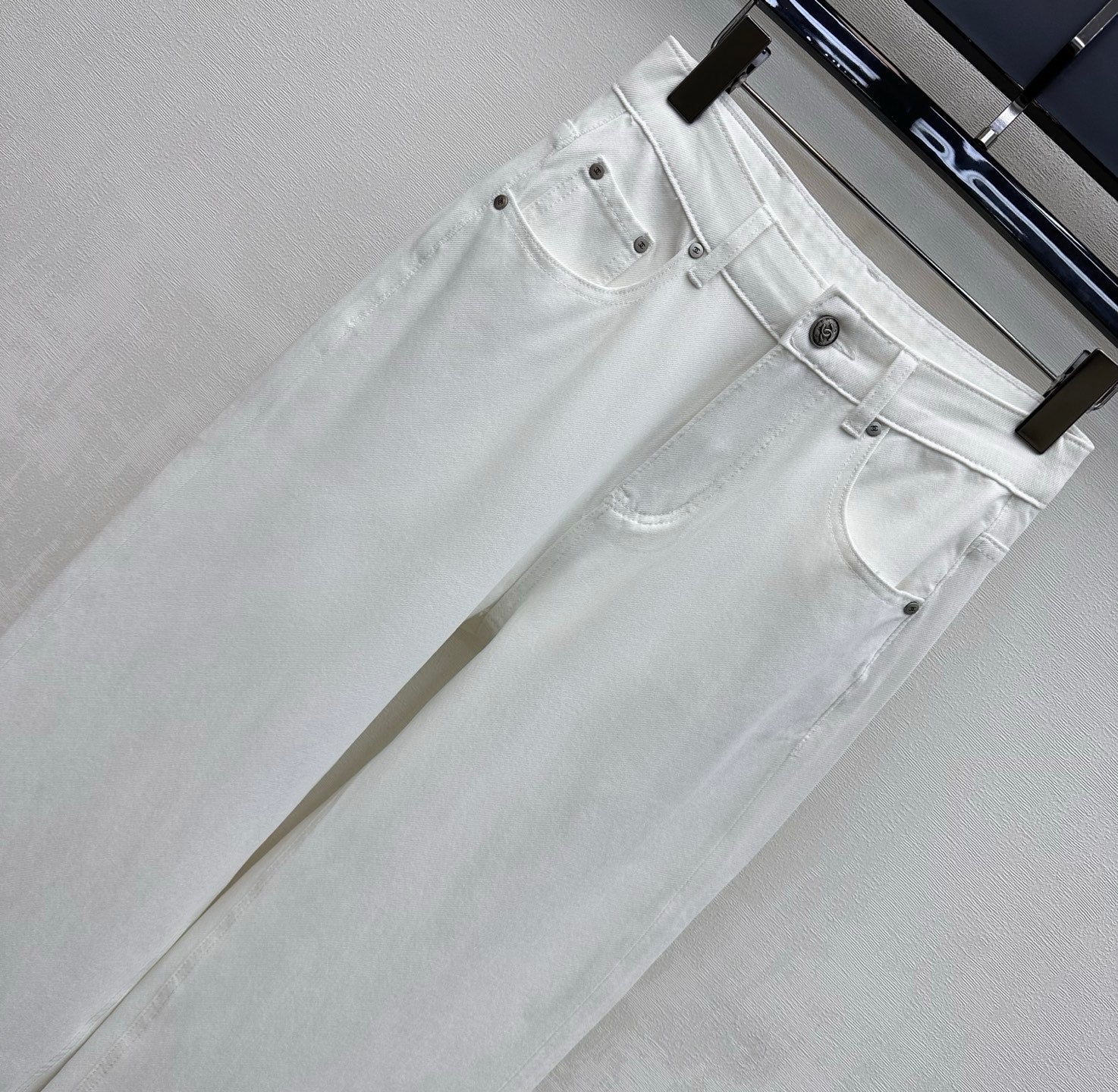 Rhinestone-Embellished Straight-Leg Denim Trousers