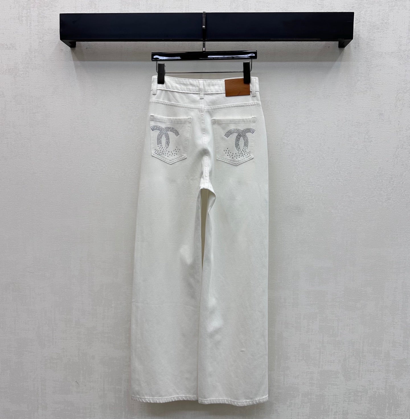 Rhinestone-Embellished Straight-Leg Denim Trousers