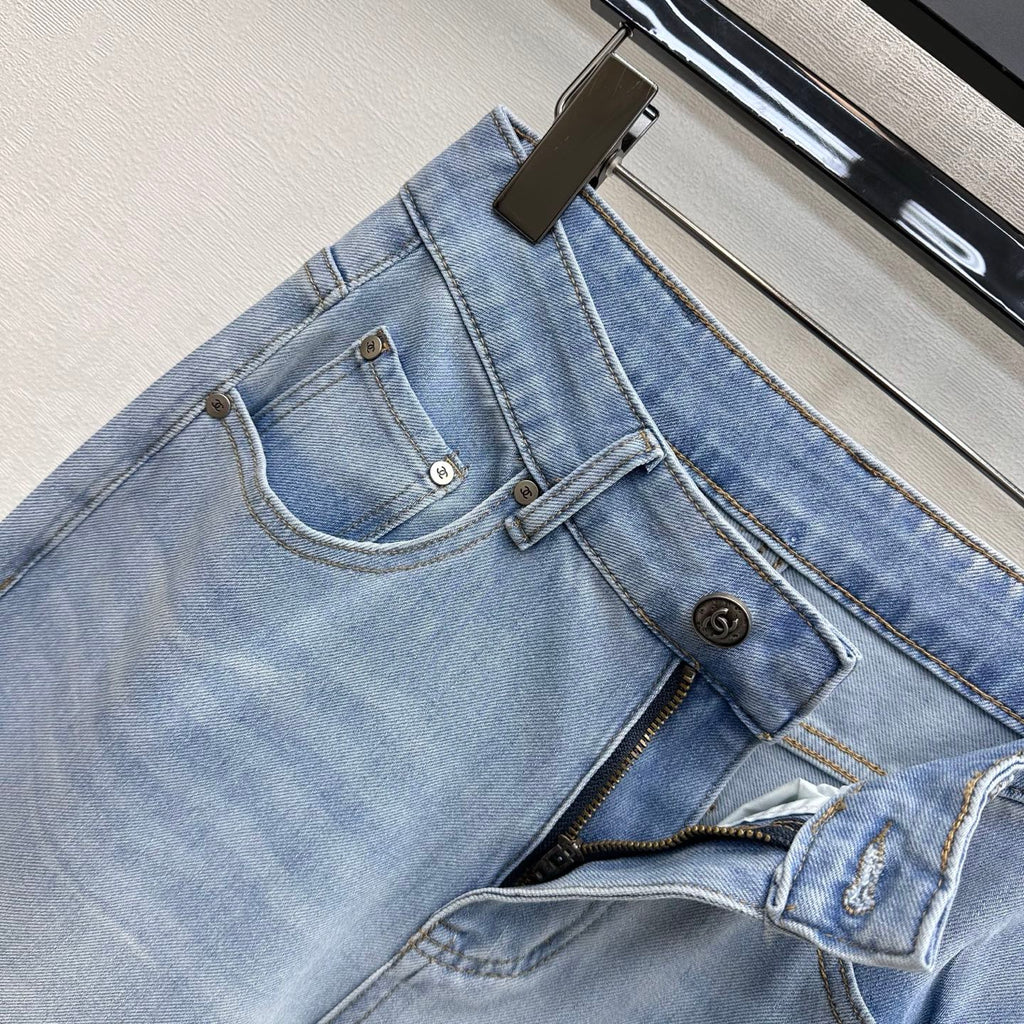Rhinestone-Embellished Straight-Leg Denim Trousers