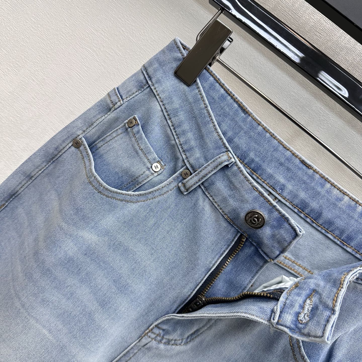 Rhinestone-Embellished Straight-Leg Denim Trousers