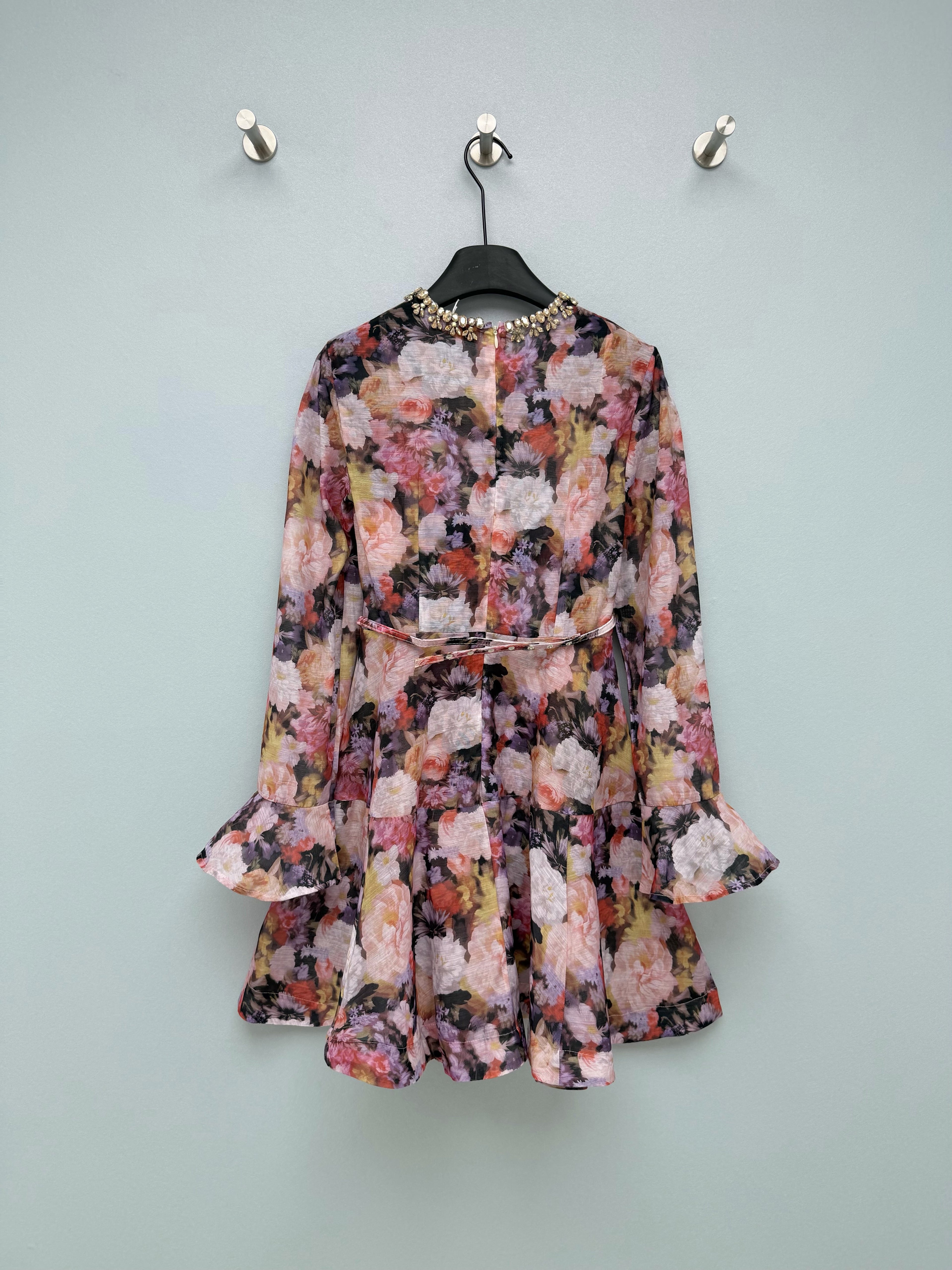 Waist-Cinching Dress with Hand-Beaded Crystal Embellished Neckline