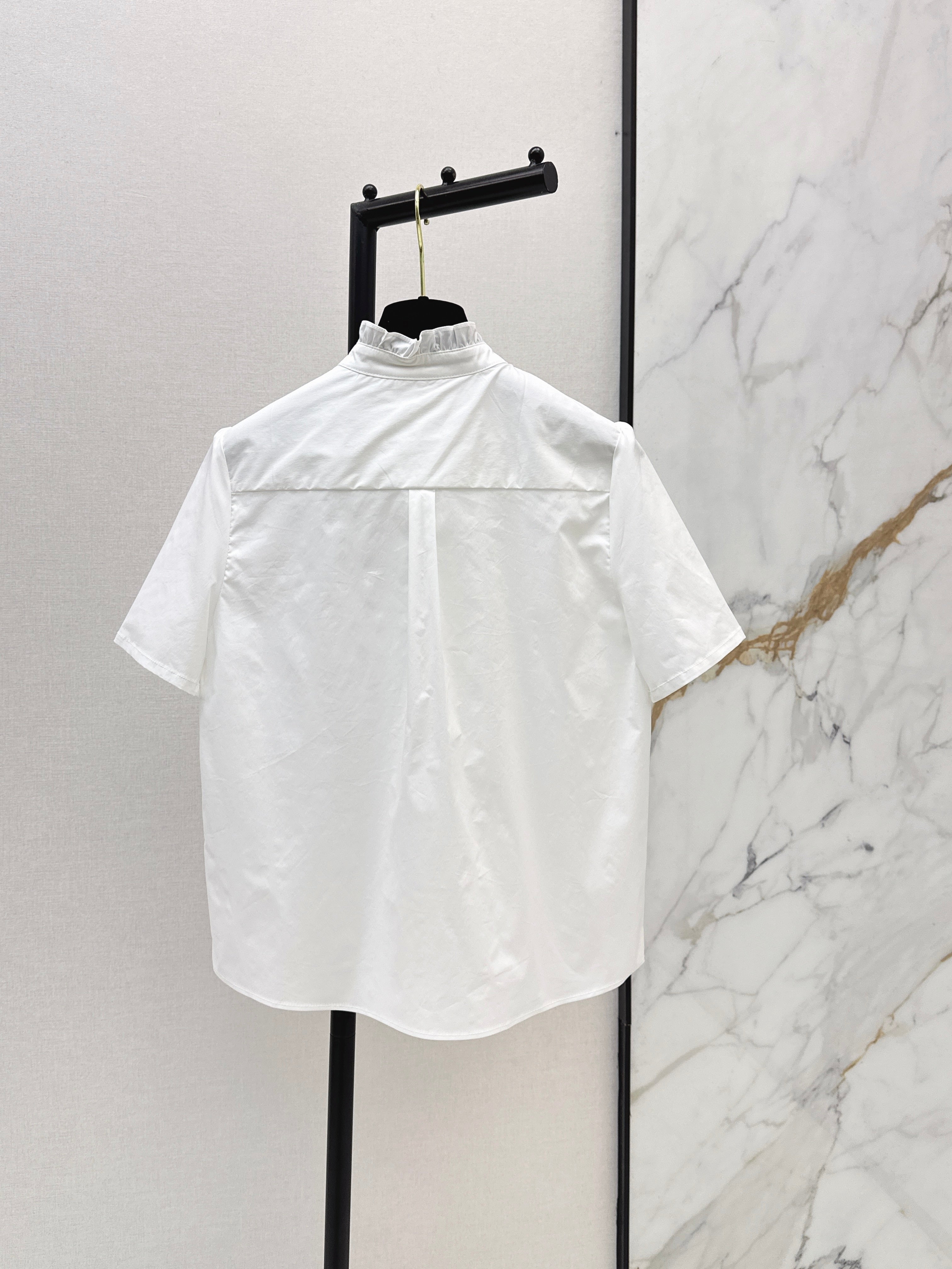 Short-Sleeve Shirt with Ruffled Trim