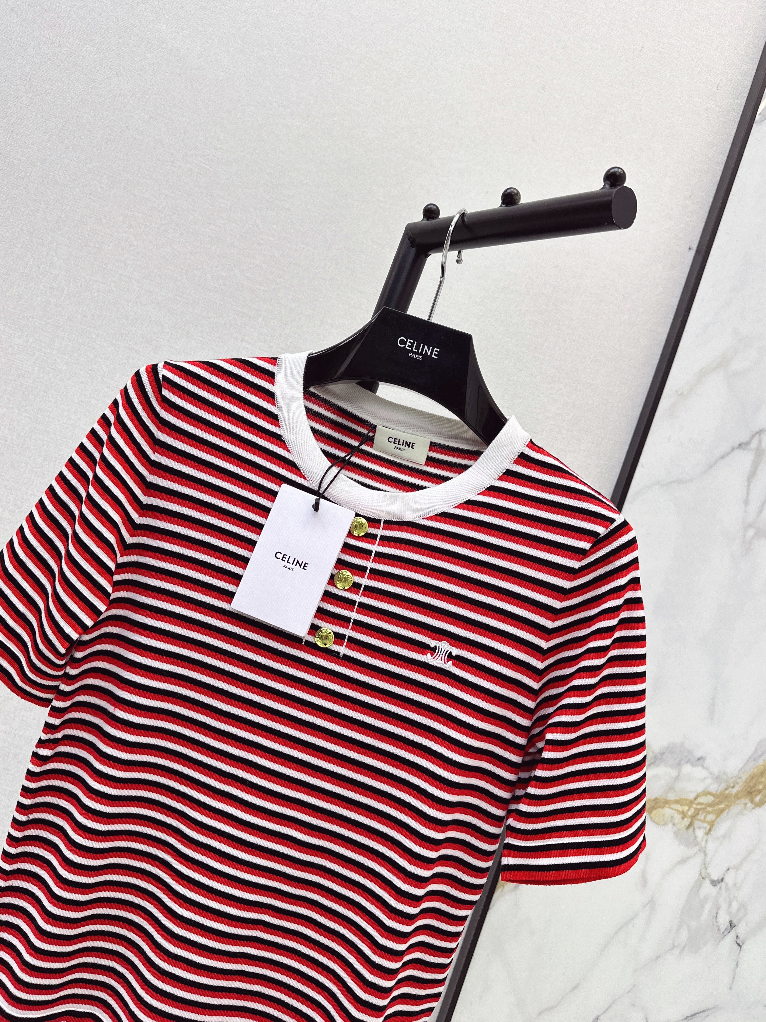 Striped Short-Sleeve Shirt with Half-Placket