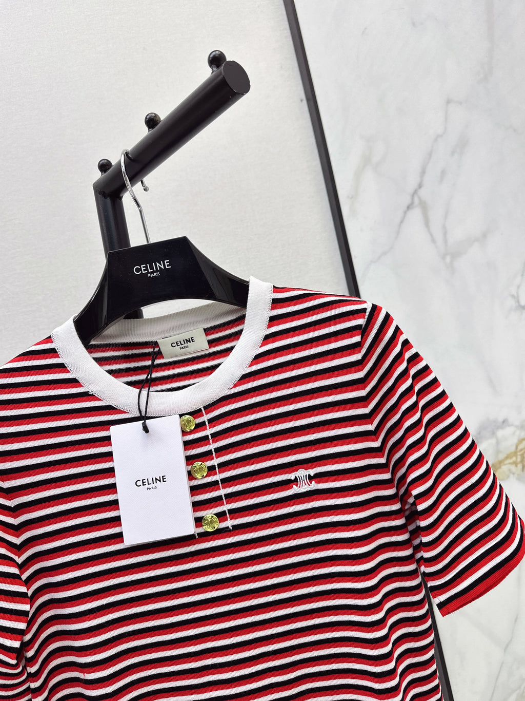 Striped Short-Sleeve Shirt with Half-Placket
