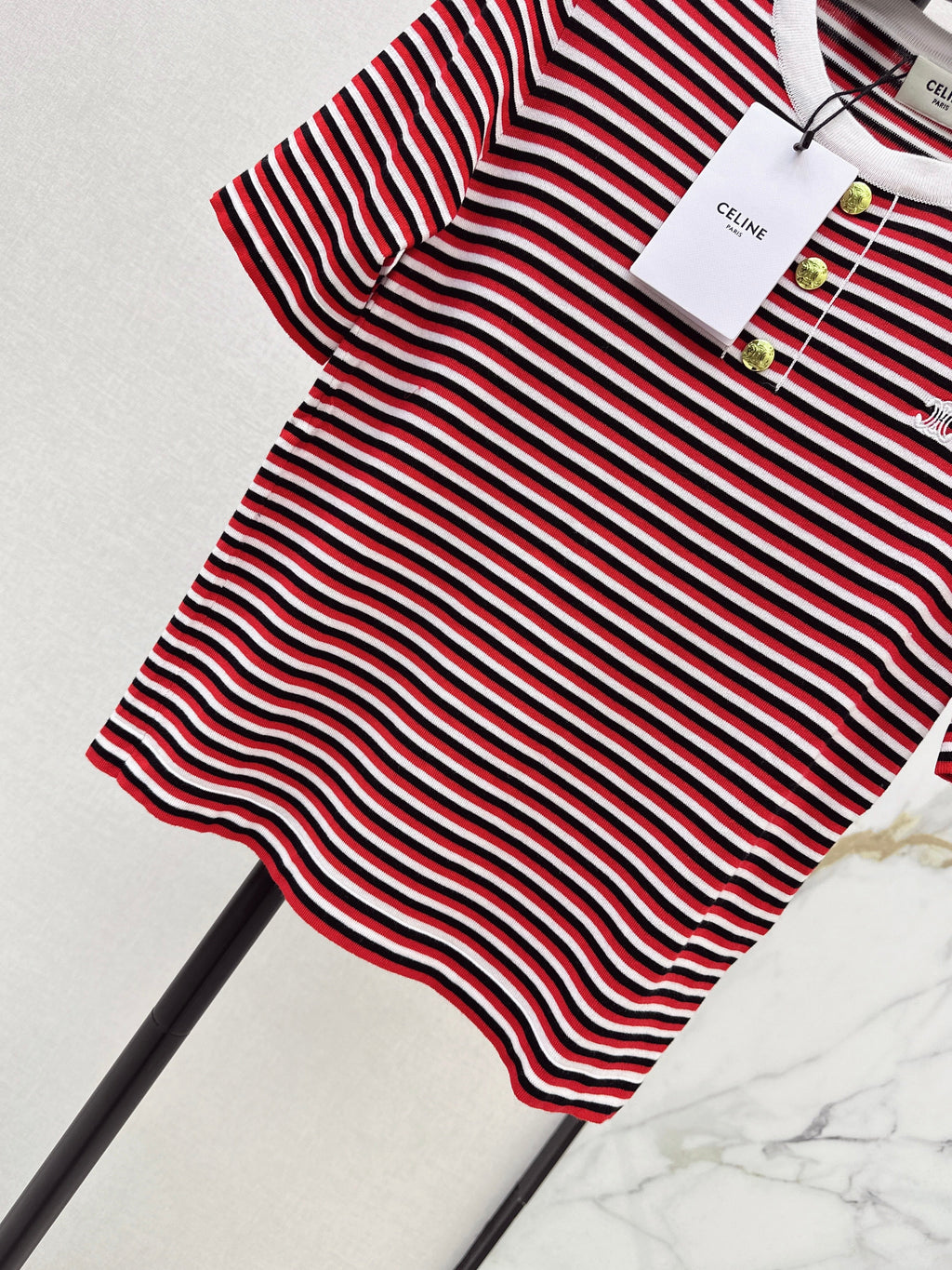 Striped Short-Sleeve Shirt with Half-Placket