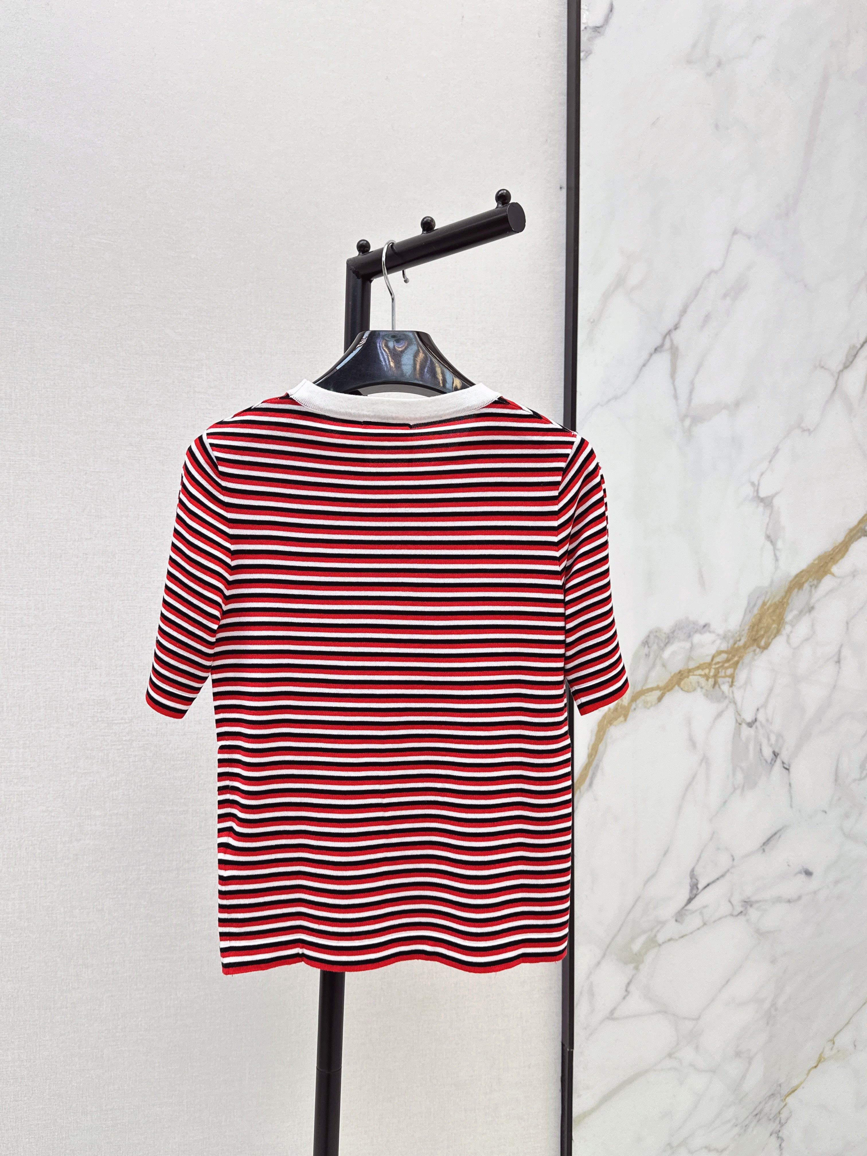 Striped Short-Sleeve Shirt with Half-Placket