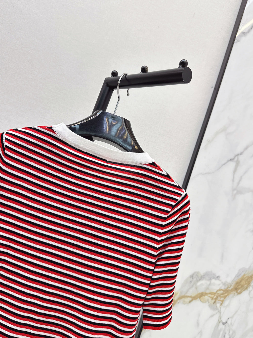 Striped Short-Sleeve Shirt with Half-Placket