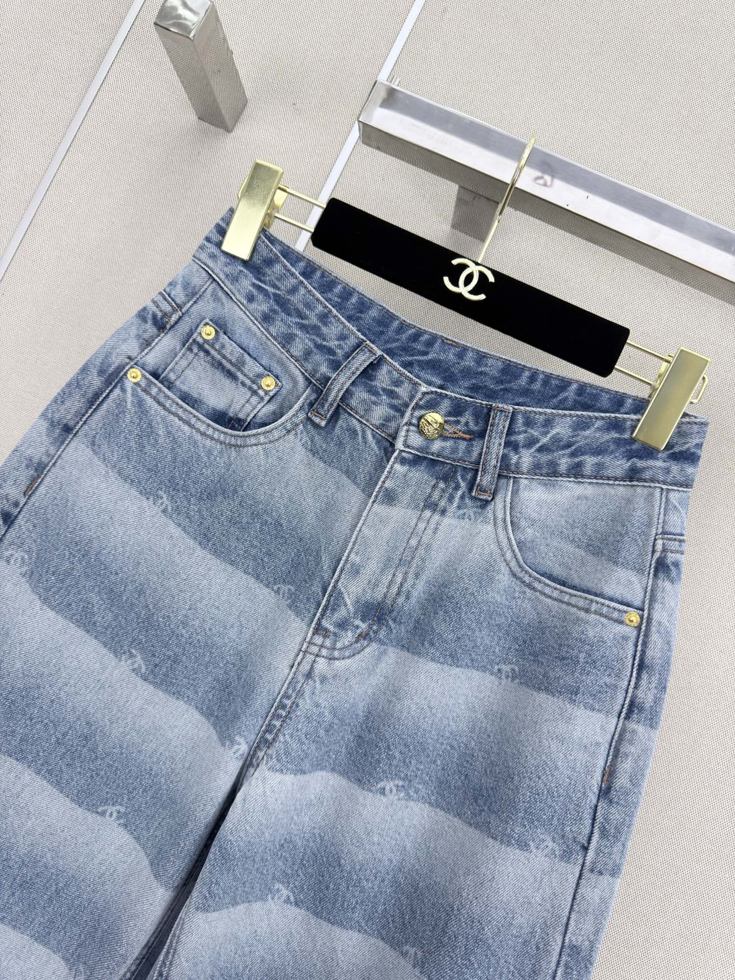 Logo-Striped Wide-Leg Denim Pants