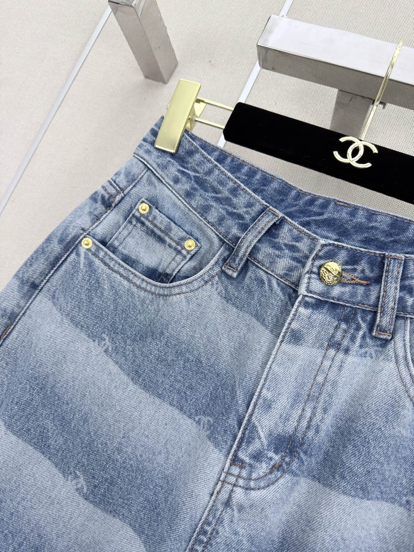 Logo-Striped Wide-Leg Denim Pants
