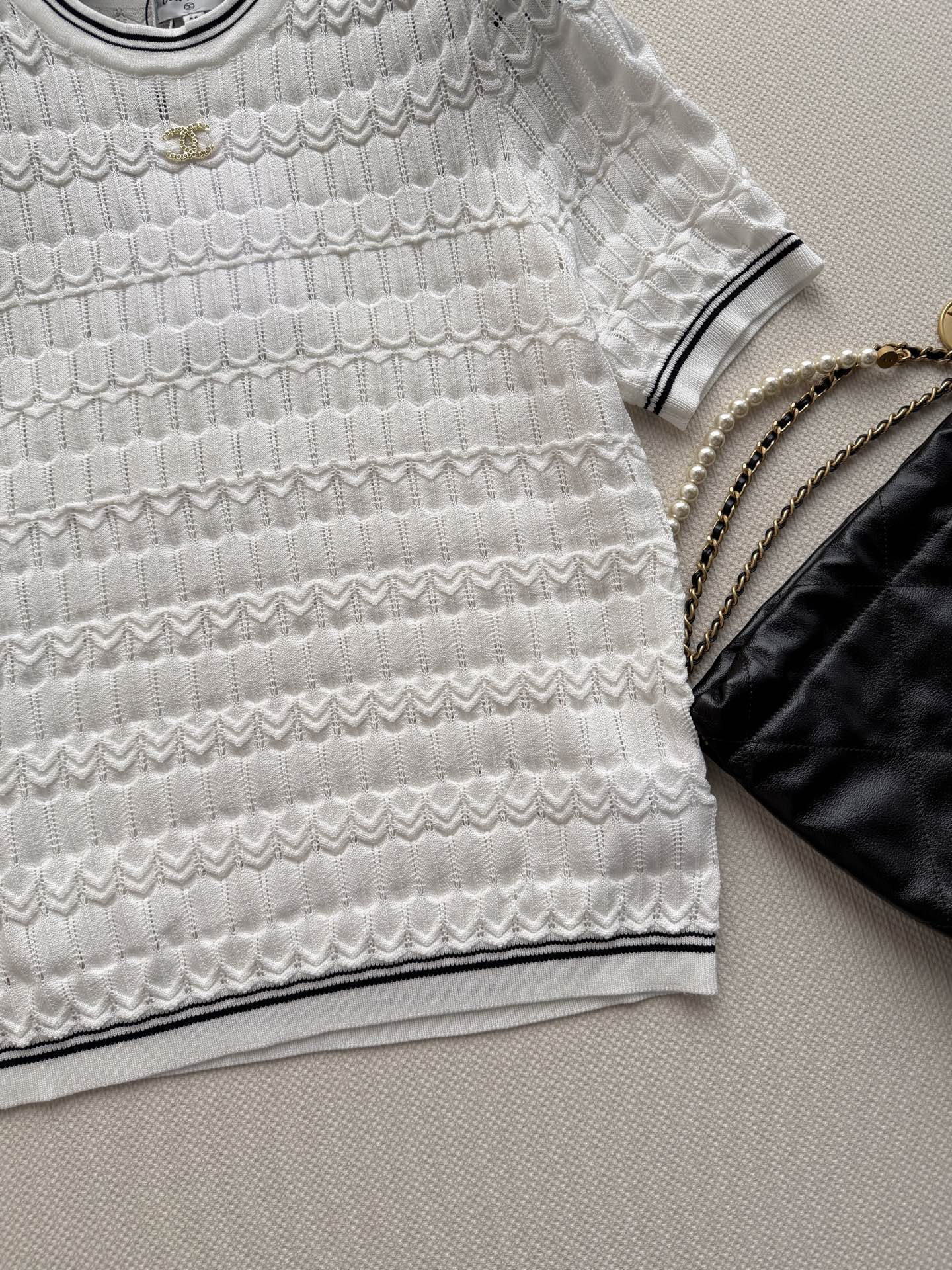 Open-Knit Short-Sleeve Top