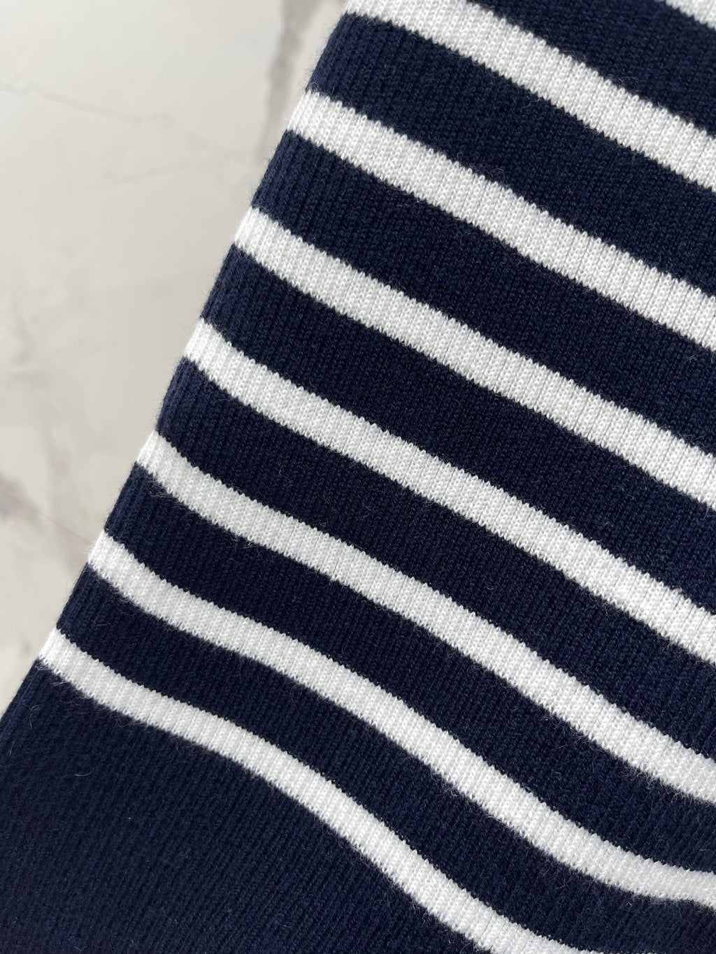 26  New Striped Short-Sleeve Knit Top with Metal Lettering and Crew Neck