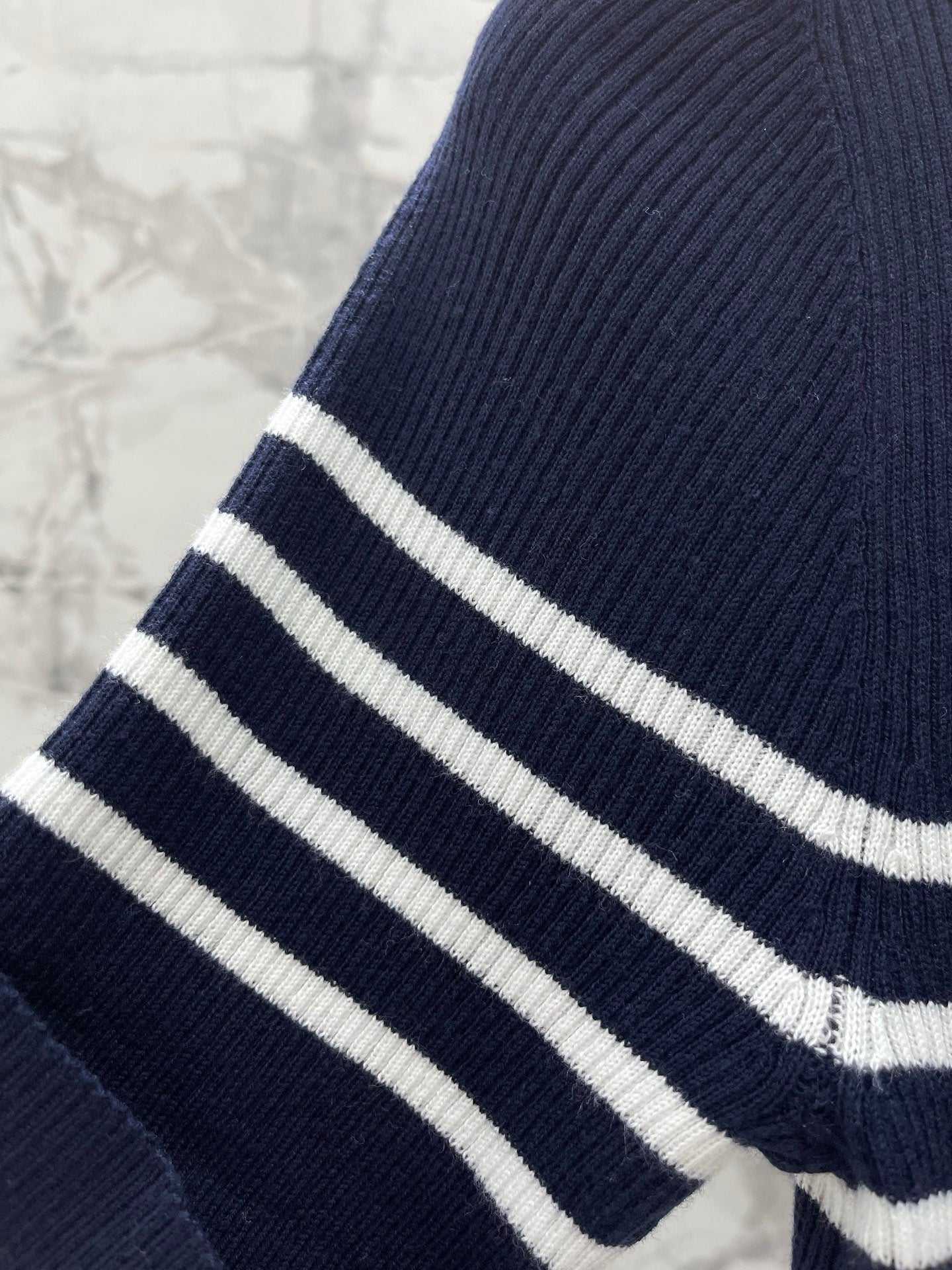 26  New Striped Short-Sleeve Knit Top with Metal Lettering and Crew Neck